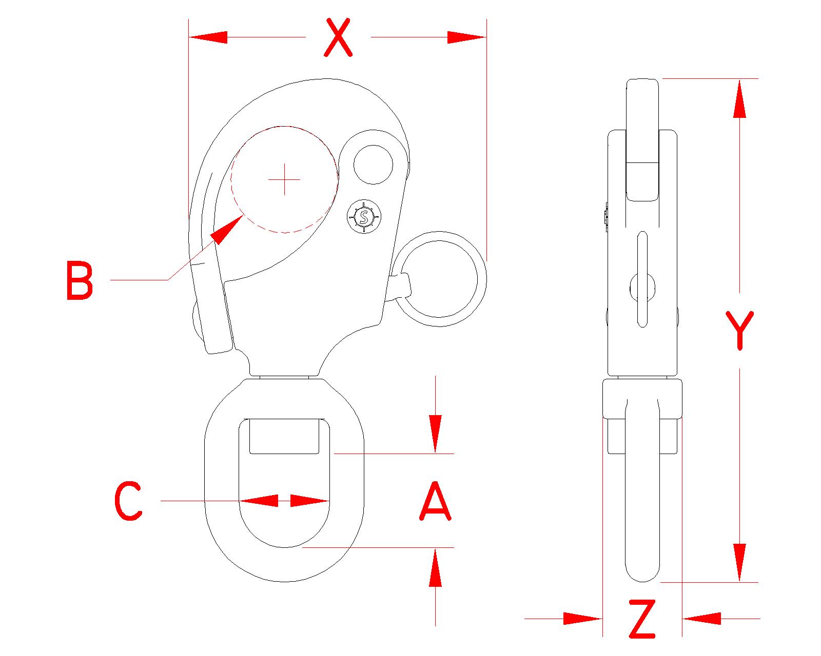 Heavy Duty Swivel Snap Shackle, 17-4 Stainless Steel, S0157-HD02, Line Drawing Heavy Duty Swivel Snap Shackle, 17-4 Stainless Steel, S0157-HD02, Line Drawing